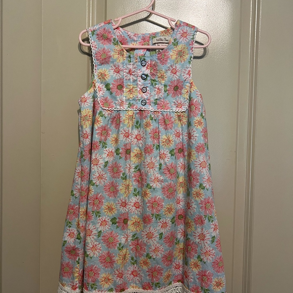 Floral Kids Dress with Blue and Pink Accents